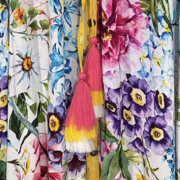 Aratta Silent Journey Ibiza Shirt Dress Medium White Floral Bell Sleeves Boho - Picture 12 of 16